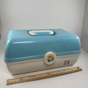 Caboodles Blue White On The‎ Go Girl Classic Cosmetic Makeup Travel Case Vintage